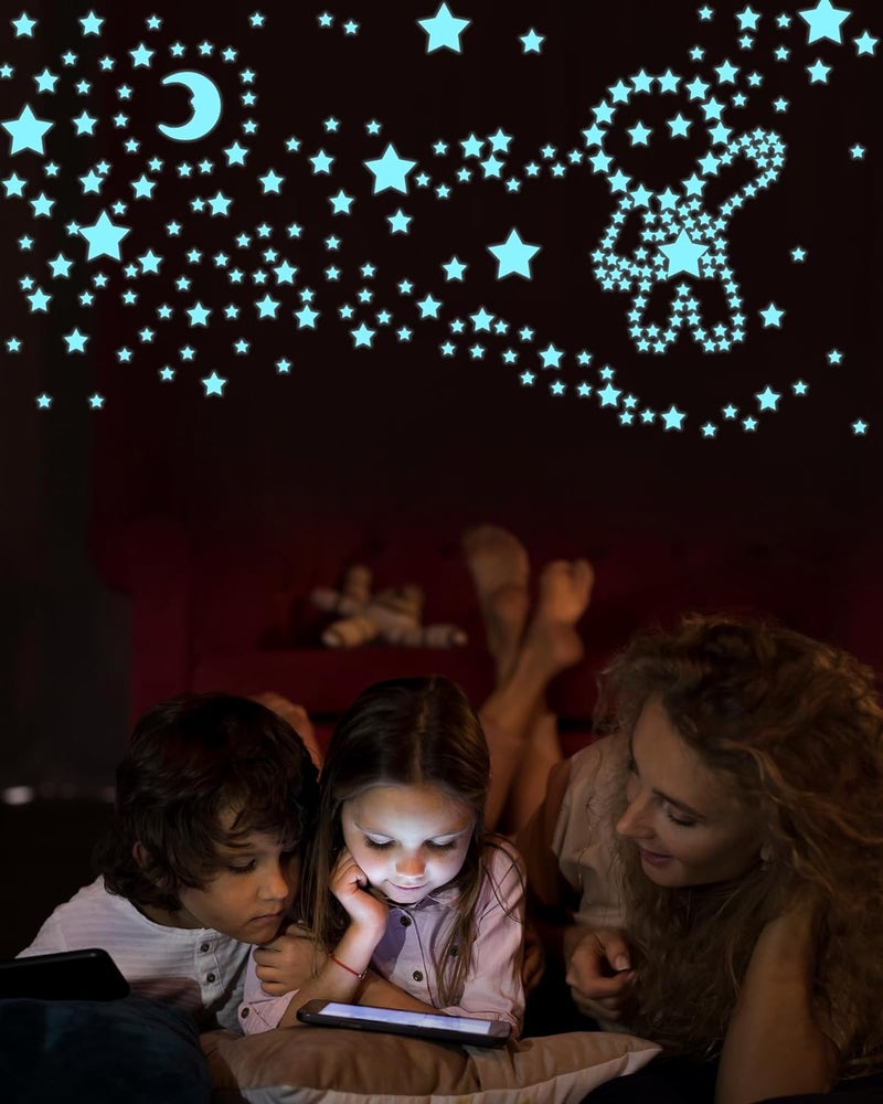 Greingways 201 Pcs Glow in The Dark Stars Stickers for Ceiling Bedroom, Stocking Stuffers for Kids Ages 3-5, 4-8, 8-12, Boys Girls Room Decor Wall Stickers Stocking Stuffers for Toddler-Blue - Image 1